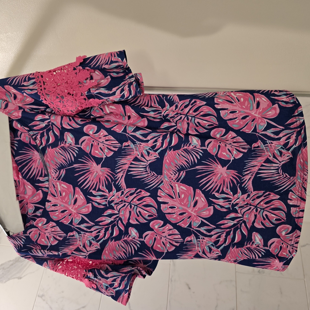 Simply Southern Pink and Navy Palm Print Top